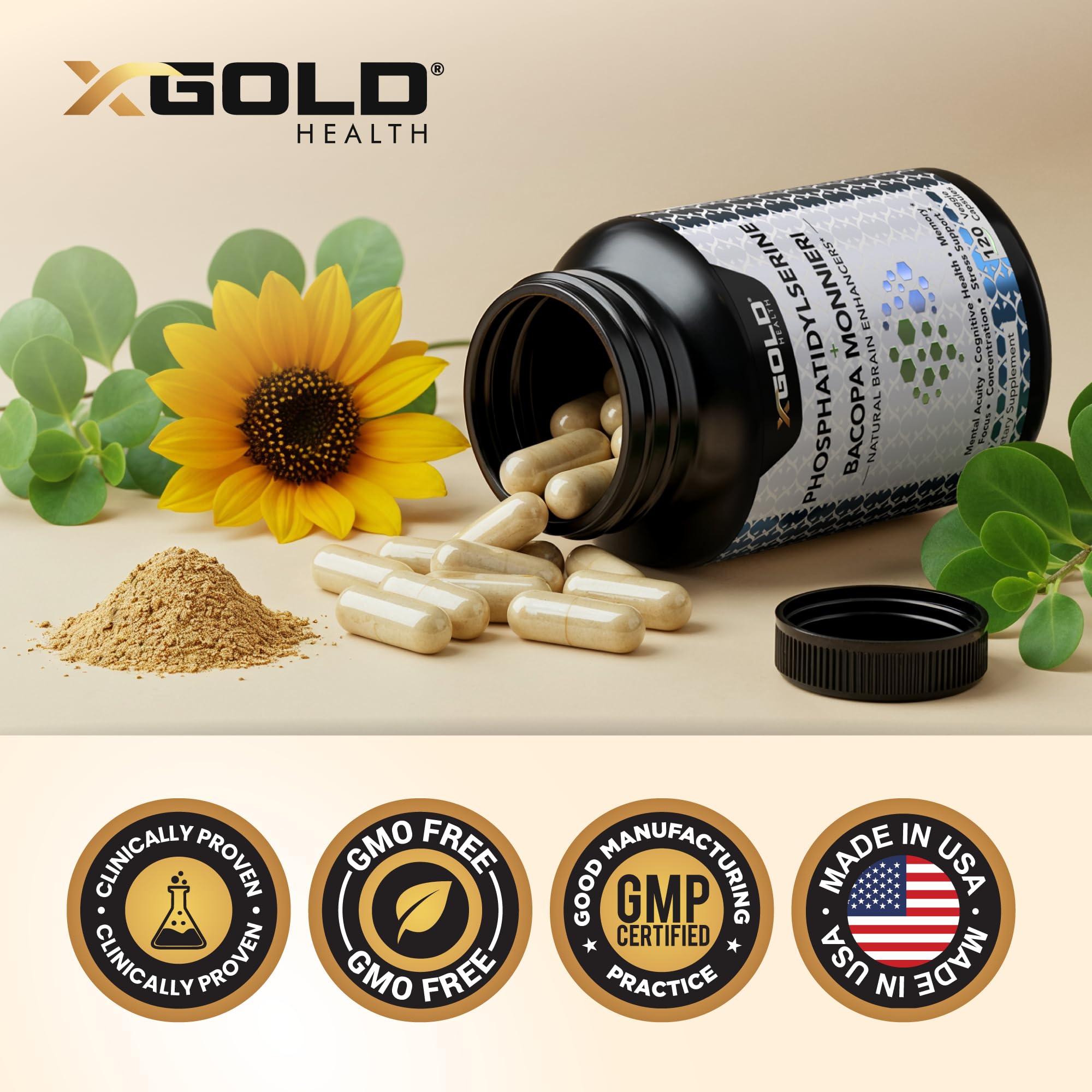 X Gold Health sobre escritorio para apoyar concentración en trabajo
