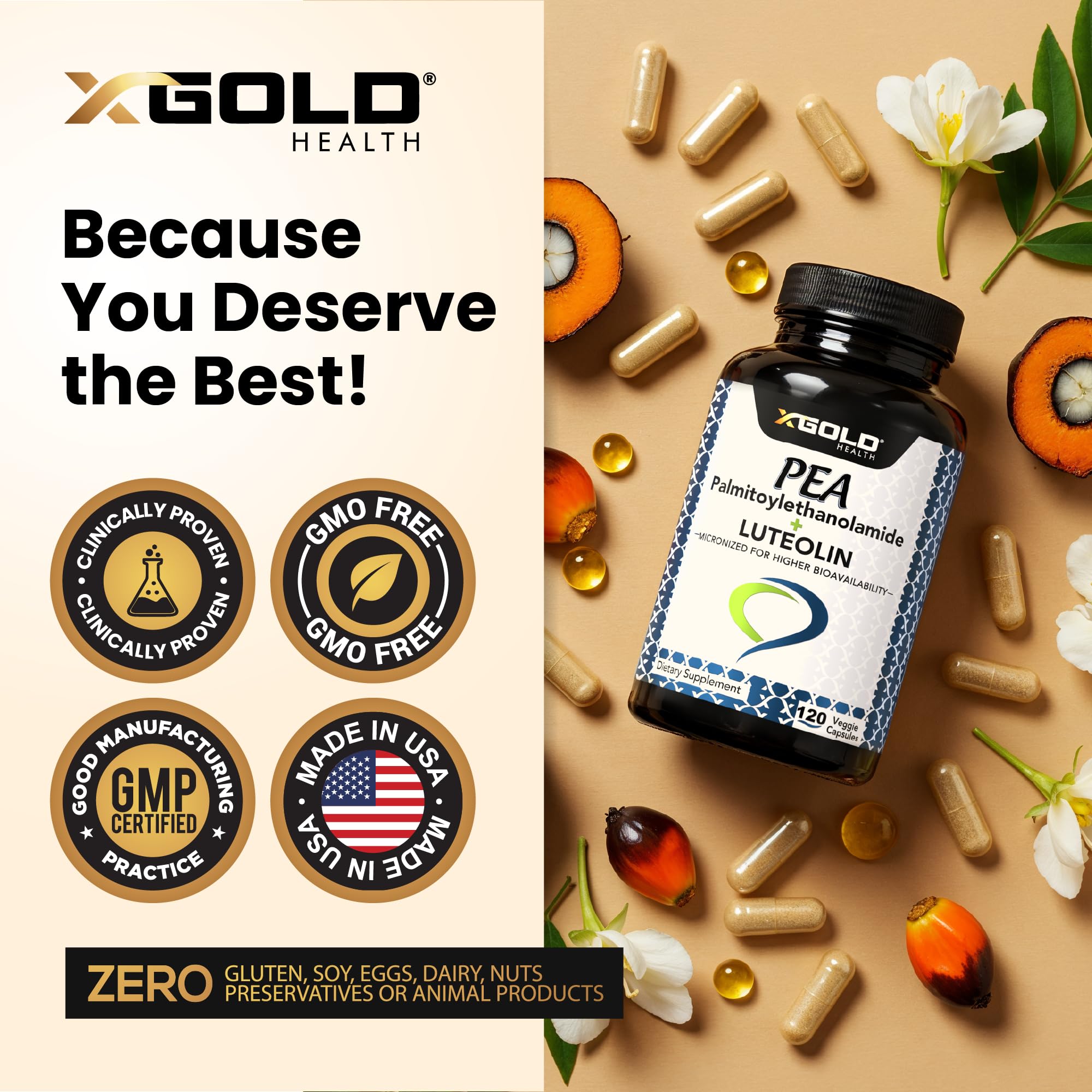 X Gold Health etiqueta con luteolina y PEA, información clara
