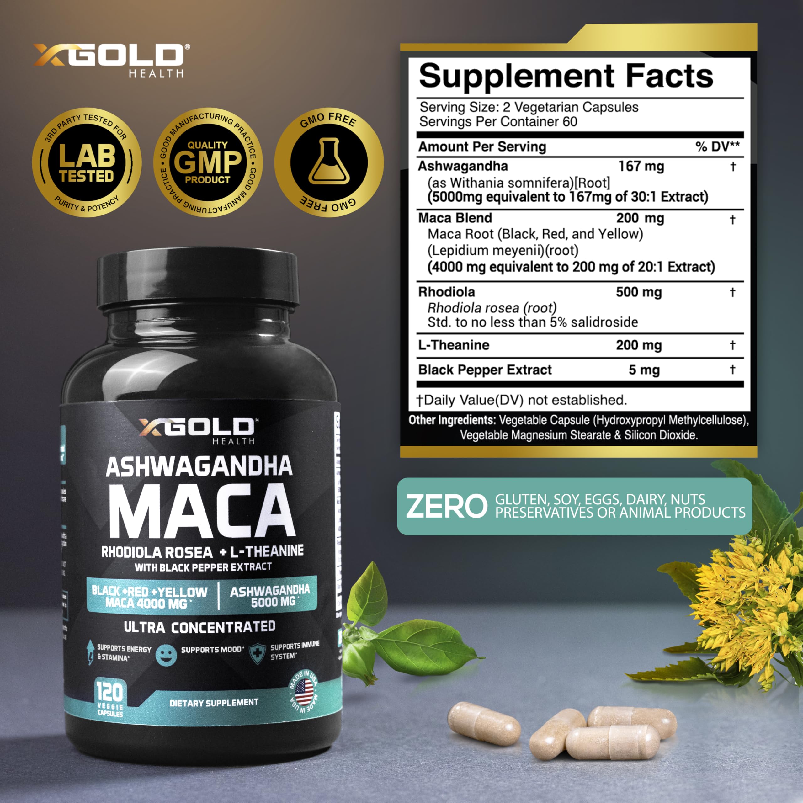 X Gold Health etiqueta nutricional legible con extractos y dosis
