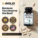 X Gold Health frasco abierto con cápsulas listas para uso diario