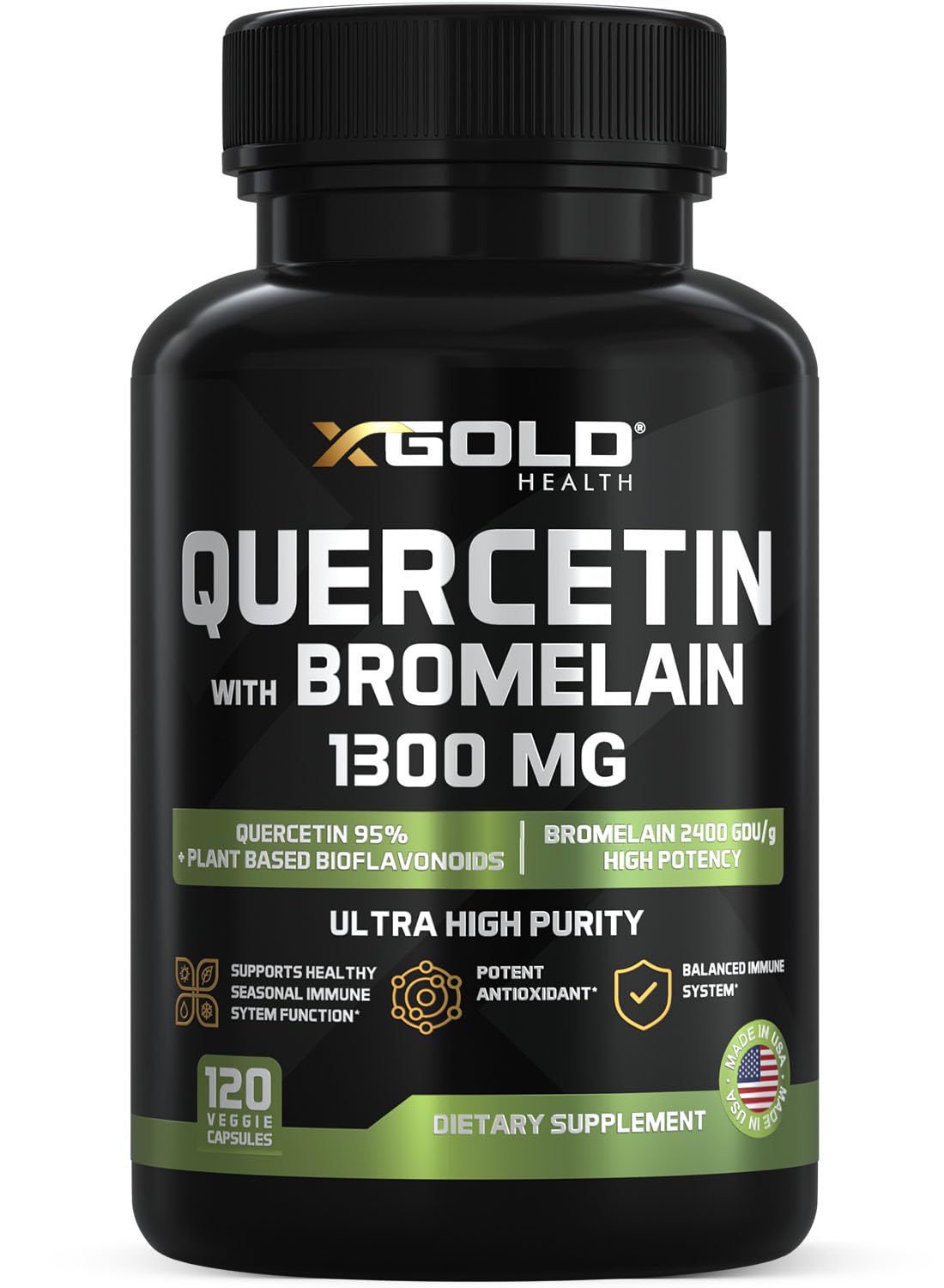 X Gold Health frasco frontal mostrando etiqueta clara y cantidad