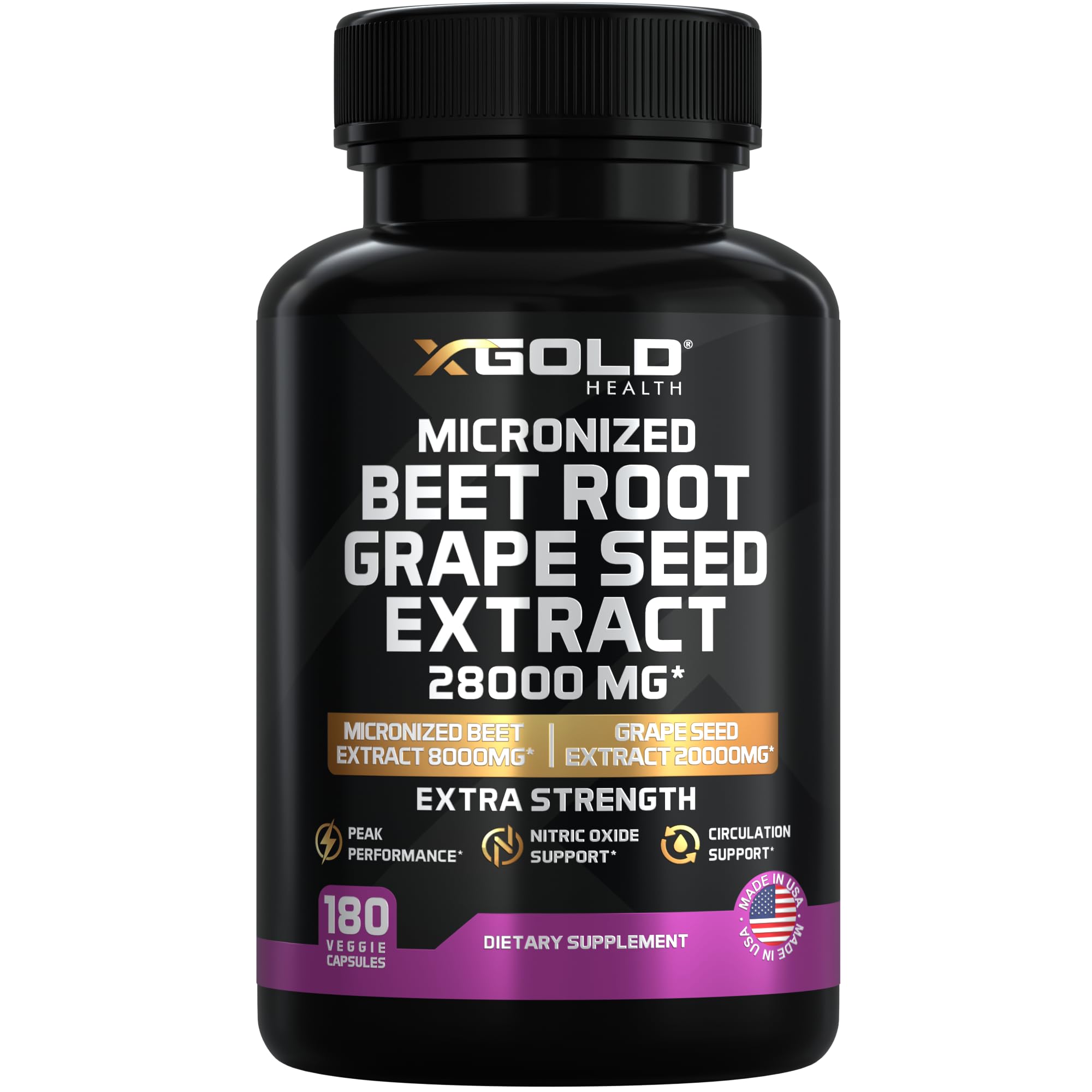 X Gold Health frontal del envase mostrando las cápsulas y beneficios