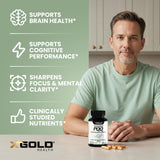 X Gold Health etiqueta nutricional visible indicando 20 mg de PQQ por cápsula