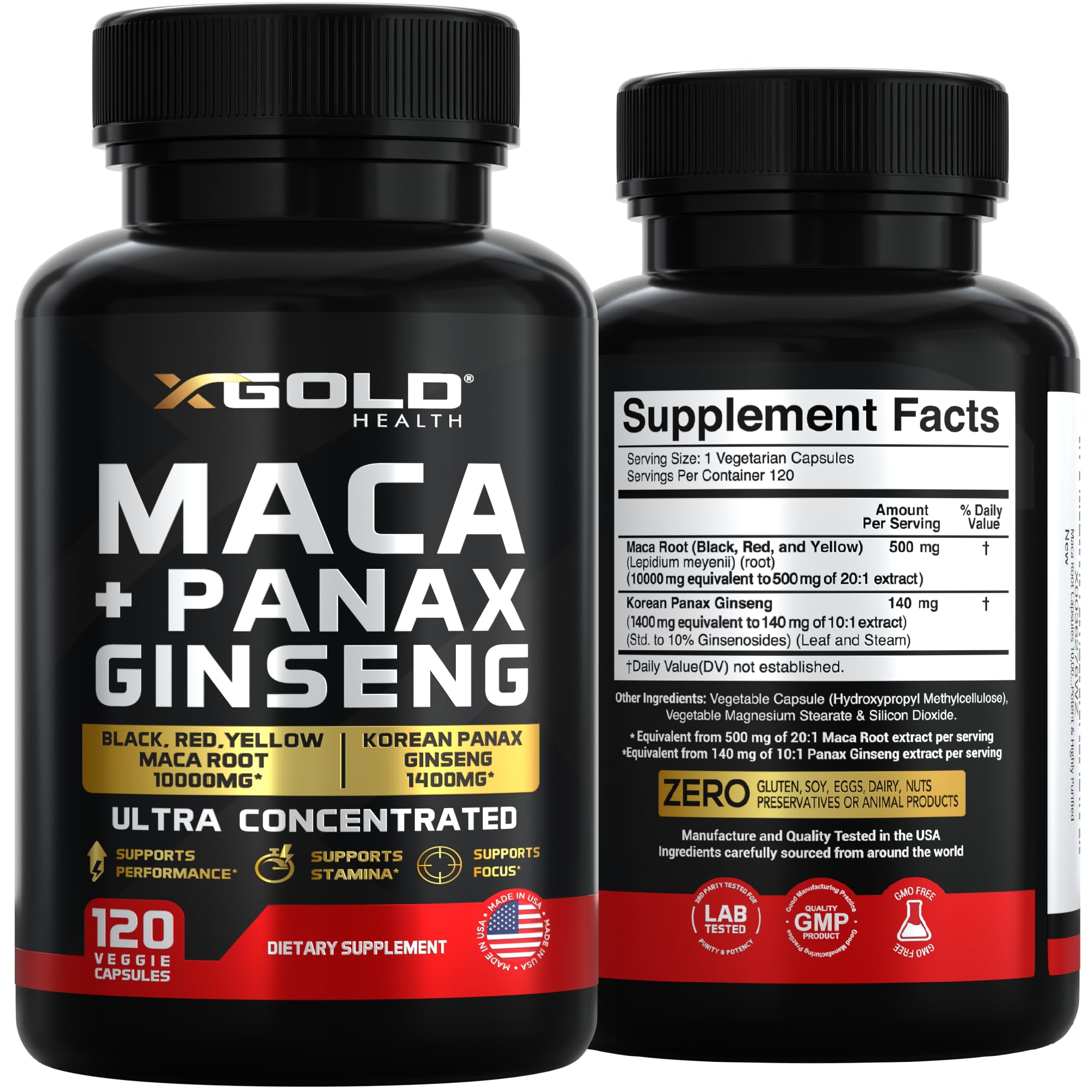 X Gold Health etiqueta de ingredientes y certificaciones GMP visibles