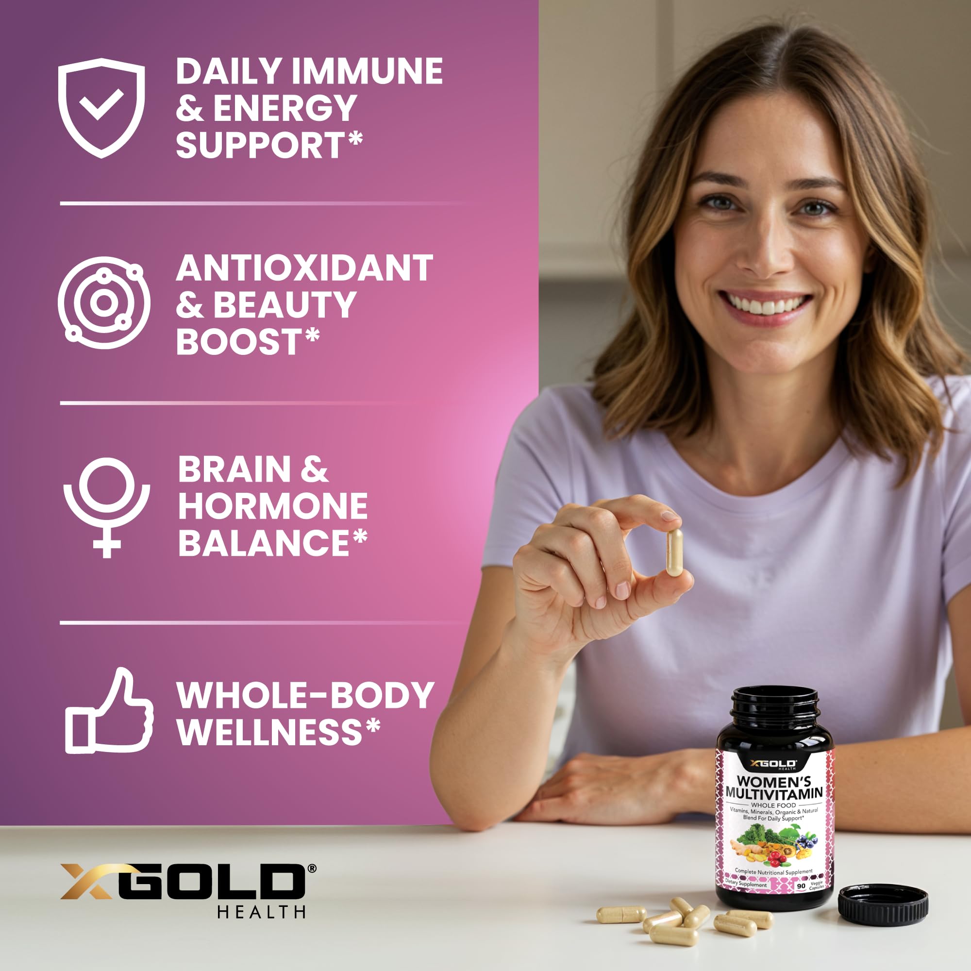 X Gold Health ingredientes orgánicos (maca, jengibre) enfatizando naturalidad