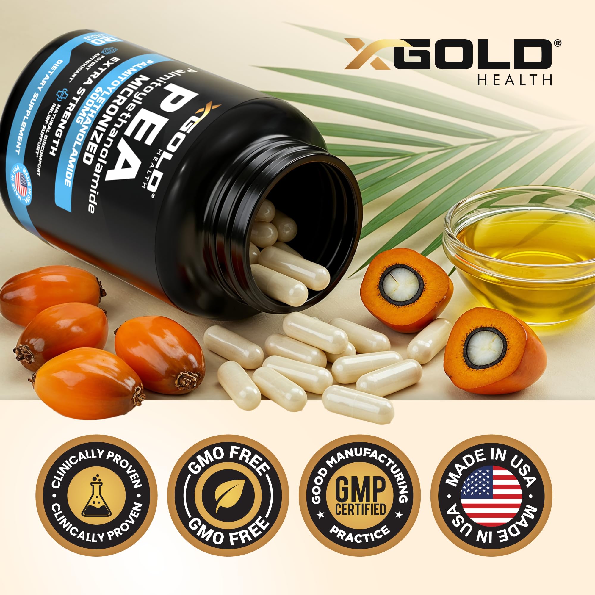 X Gold Health comparación de tamaño con monedas para referencia de escala