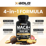 X Gold Health polvo de maca en primer plano para textura y pureza