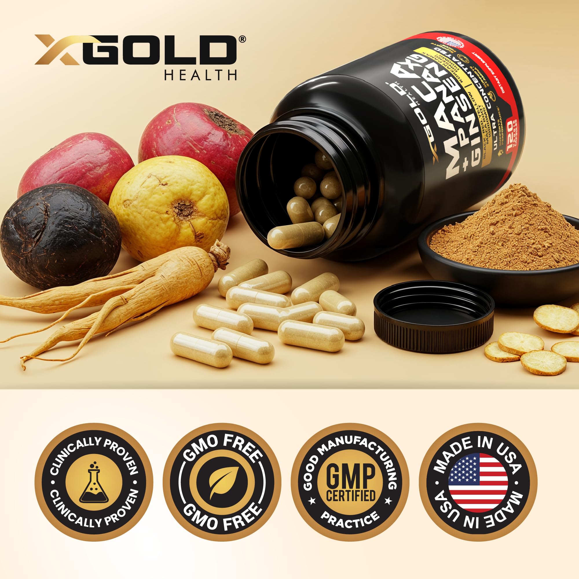 X Gold Health cápsulas junto a zapatillas y botella, apoyo activo diario
