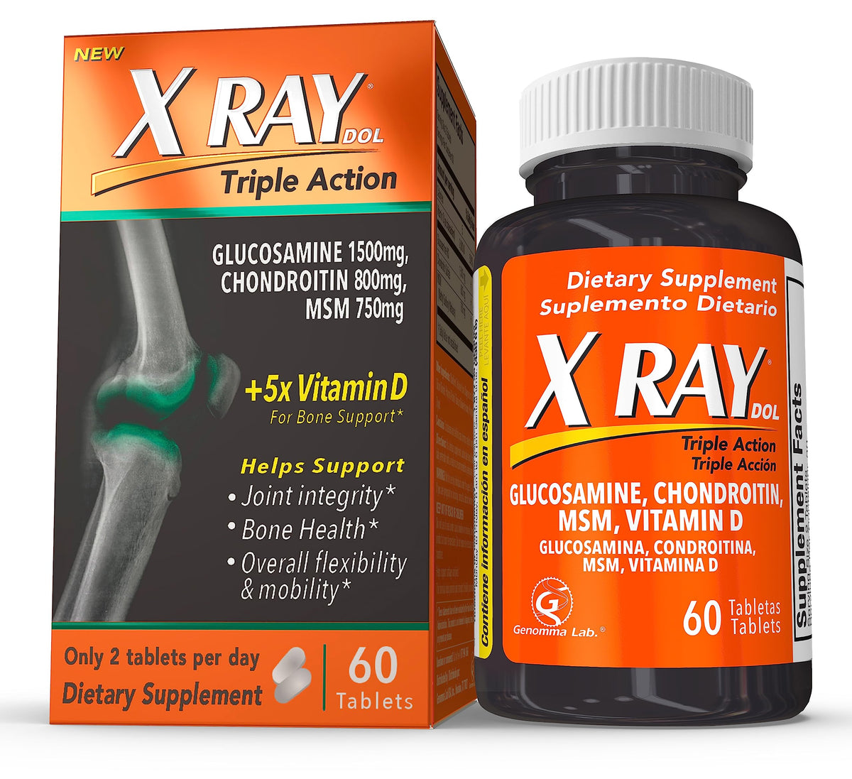 X Ray Dol frente del envase mostrando fórmula y cantidad beneficios funcionales