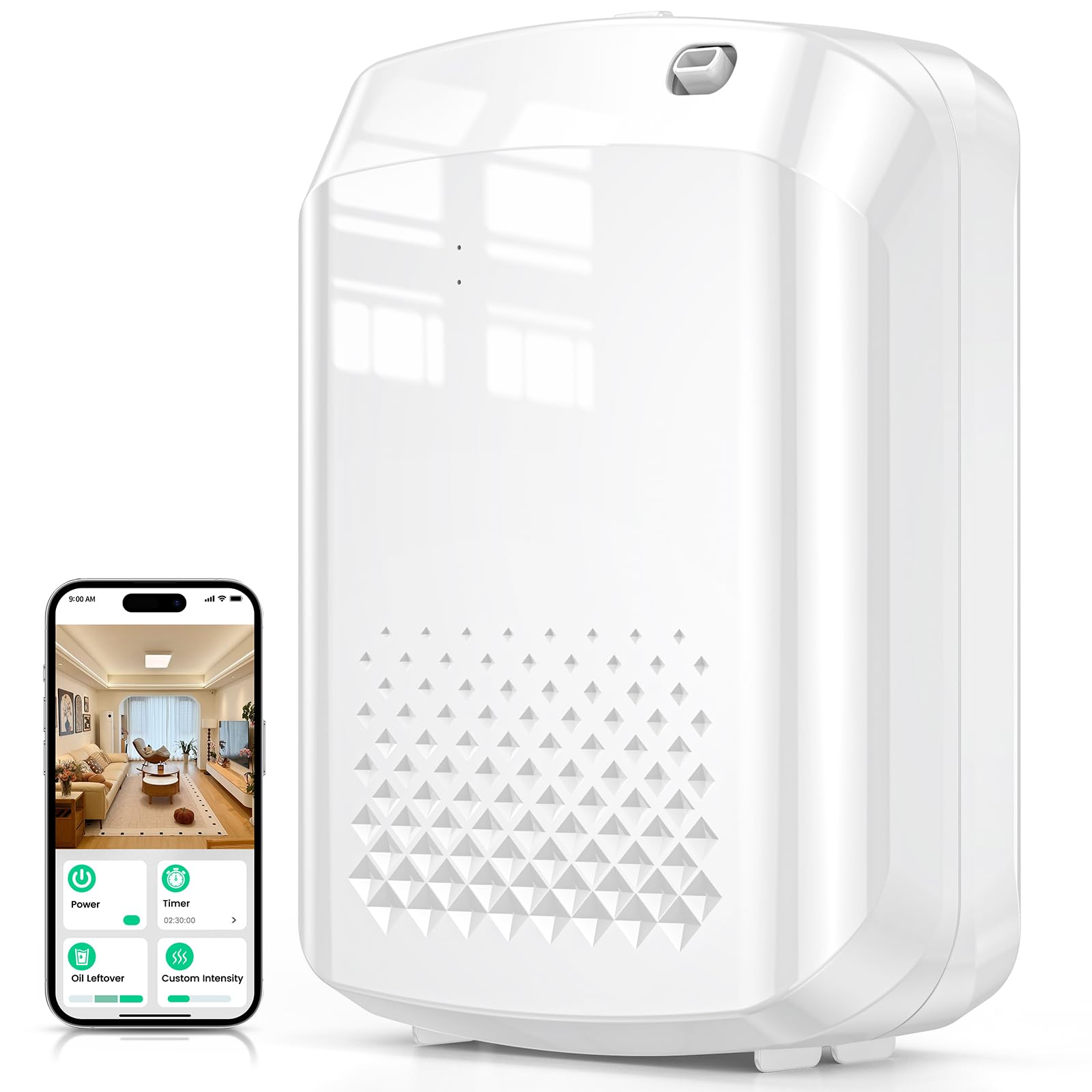 XEITIN vista frontal del difusor mostrando diseño elegante y beneficio de cobertura amplia