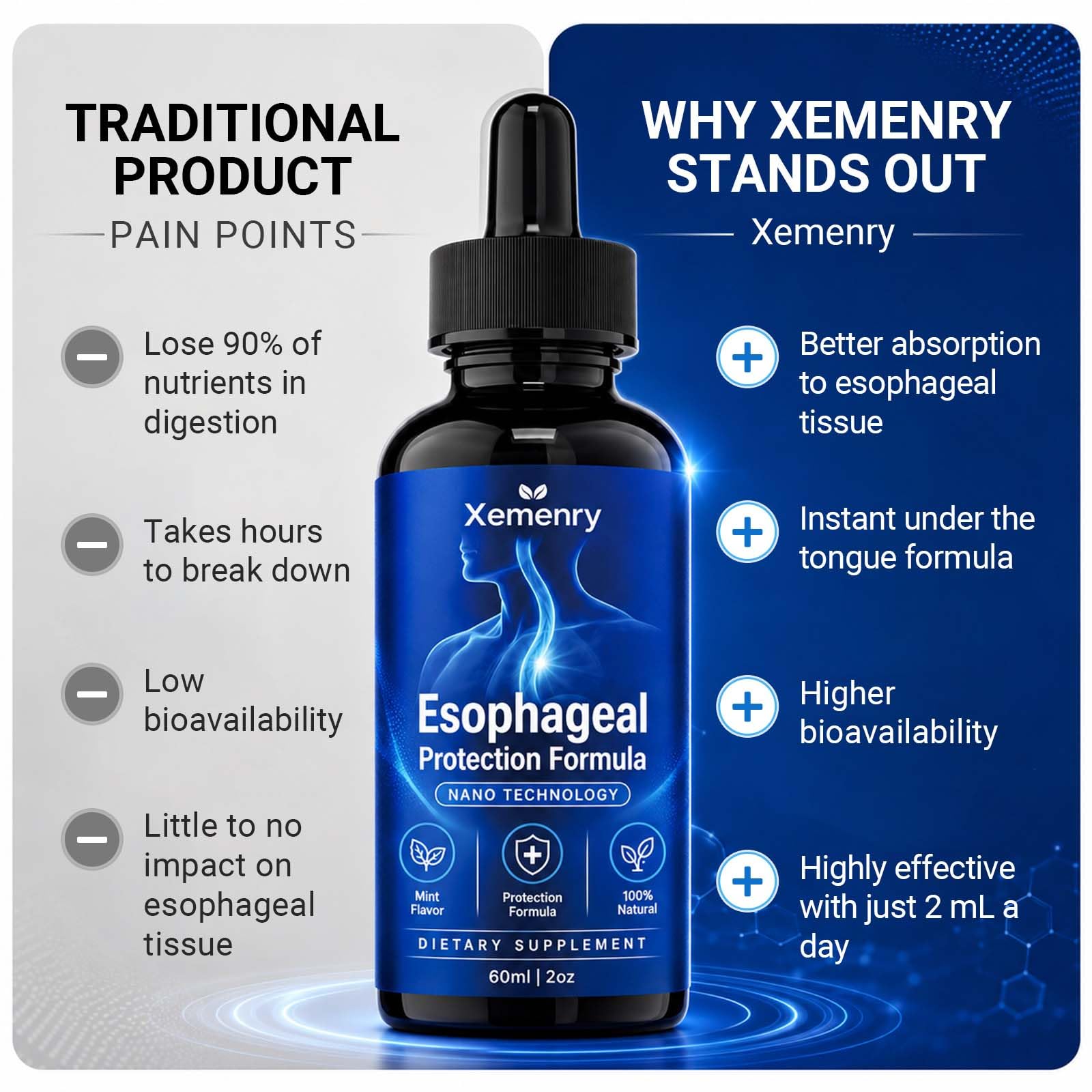 Xemenry etiqueta con lista de ingredientes y beneficios visibles