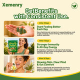 Xemenry ingredientes spirulina y chlorella ilustrando nutrientes concentrados y energía vegetal