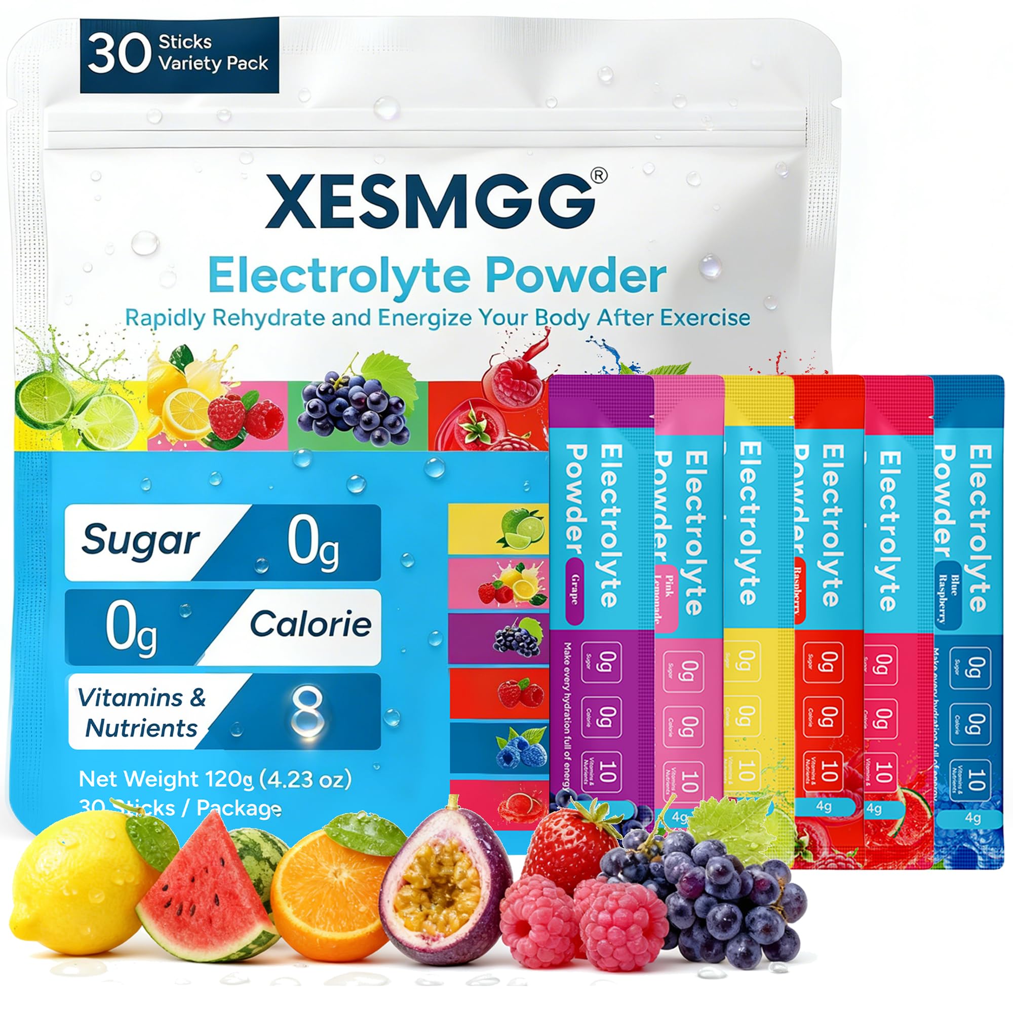XESMGG vista frontal del paquete mostrando 30 sticks y variedad de sabores