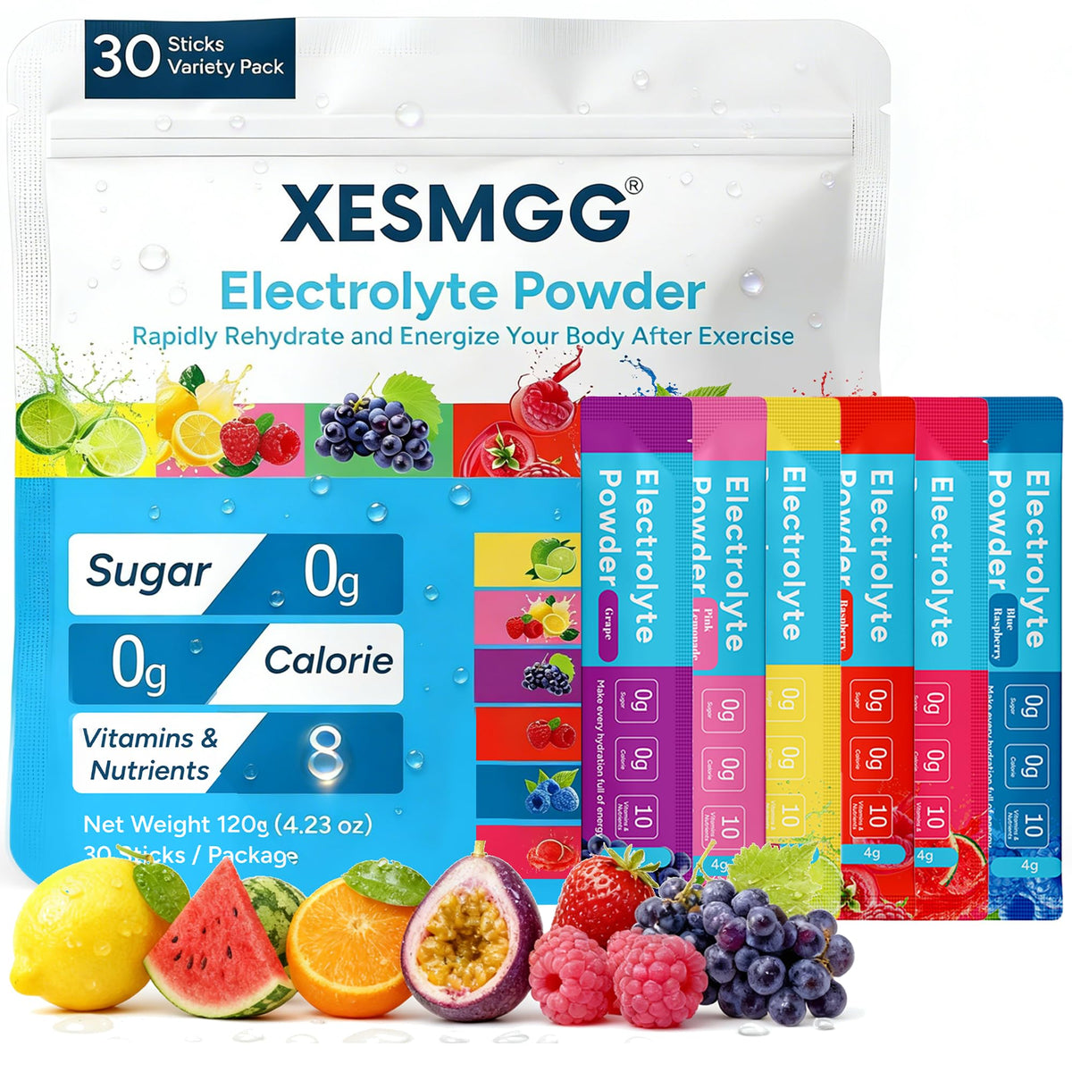 XESMGG vista frontal del paquete mostrando 30 sticks y variedad de sabores