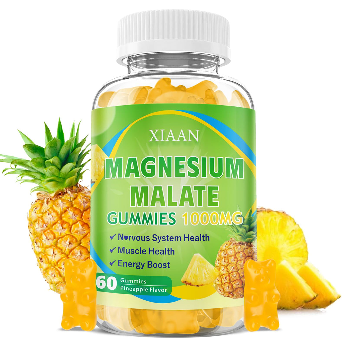 XIAAN frente del envase mostrando 60 gomitas y beneficios claros