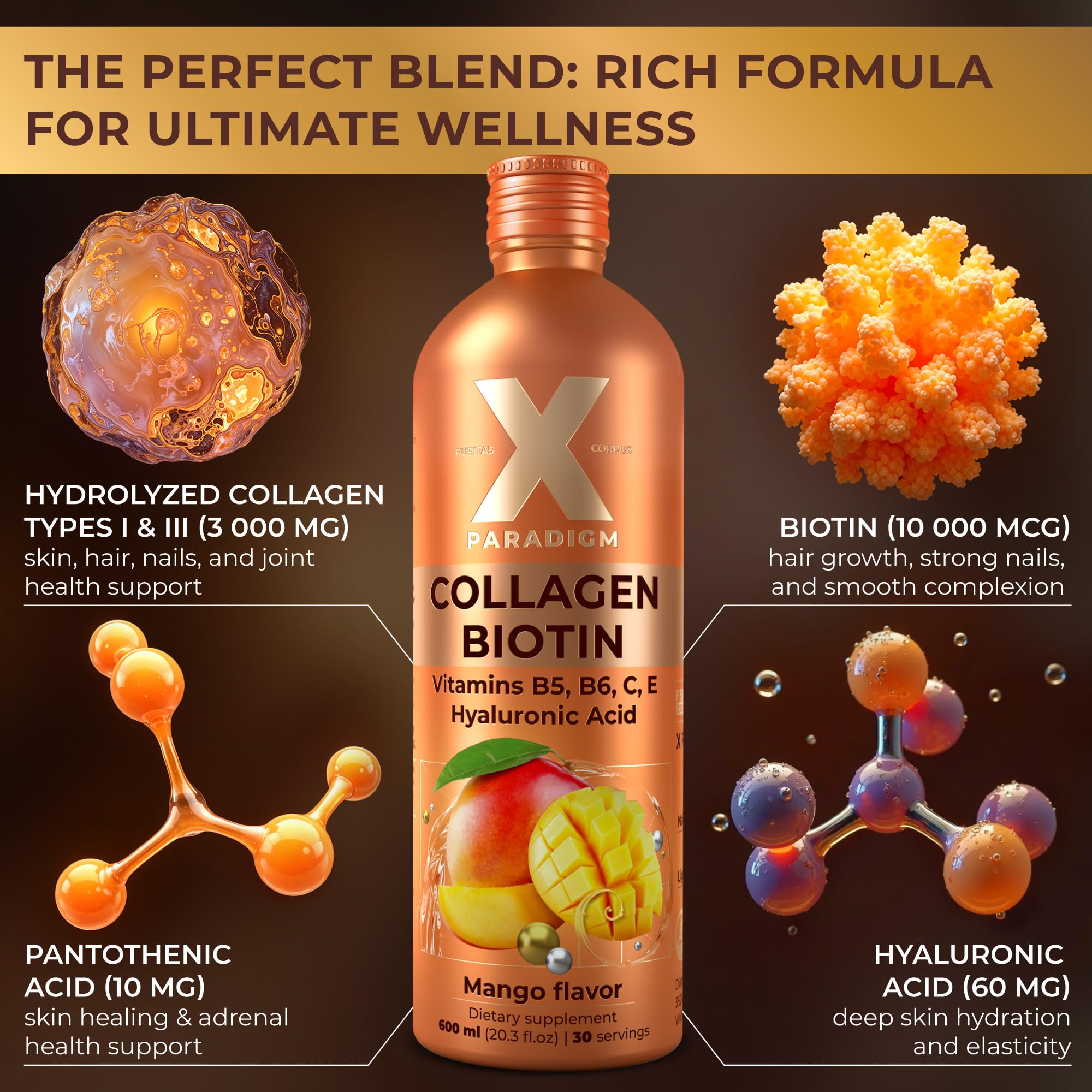 XParadigm Puritas Corpus etiqueta con ingredientes, fácil lectura y confianza