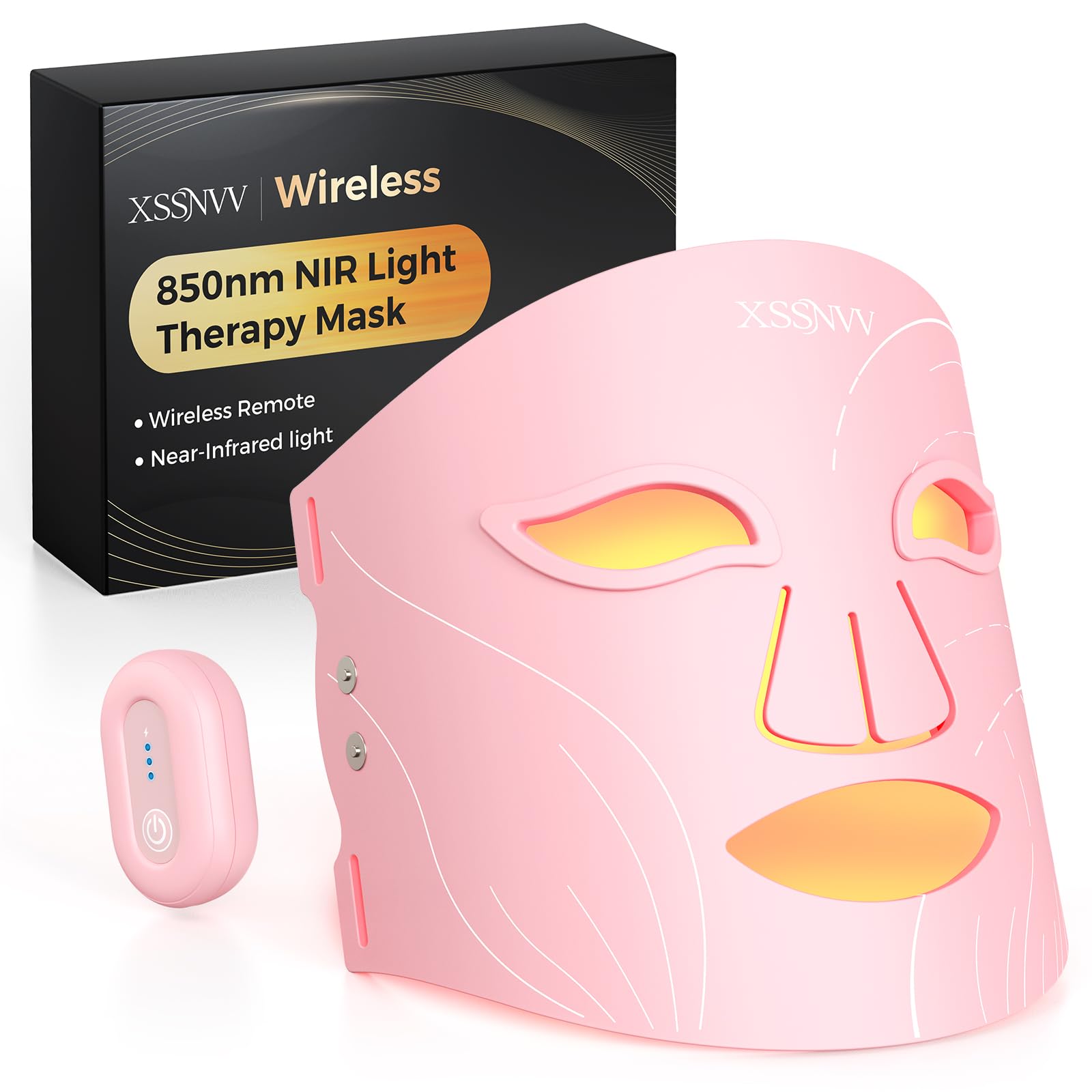 XSSNVV máscara LED frontal mostrando cobertura facial y comodidad