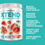 Envase Xtend junto a pesa para comparar tamaño y llevar al gimnasio