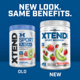 Xtend bote junto a scoop para comparar tamaño y porciones por servicio