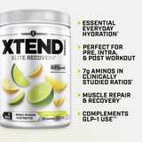 Cucharada medidora con porción de Xtend indicando 7g BCAA y 2.5g L‑glutamina