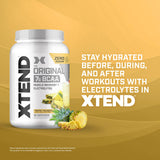 Xtend detalle de polvo disuelto demostrando solubilidad y sabor refrescante