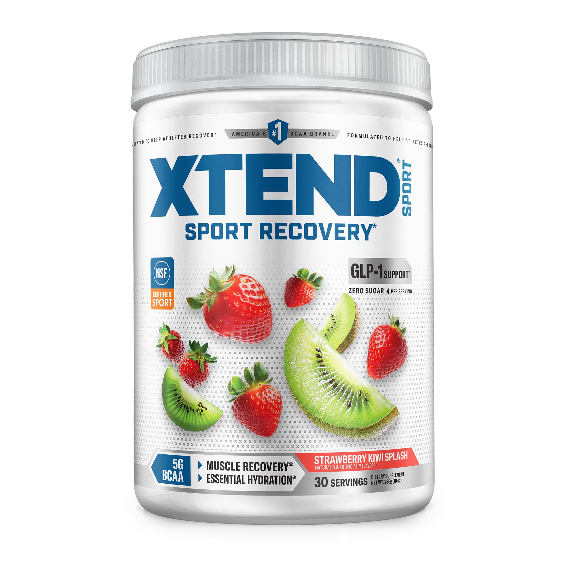 Xtend frente del empaque Strawberry Kiwi muestra 30 servicios y beneficio de recuperación