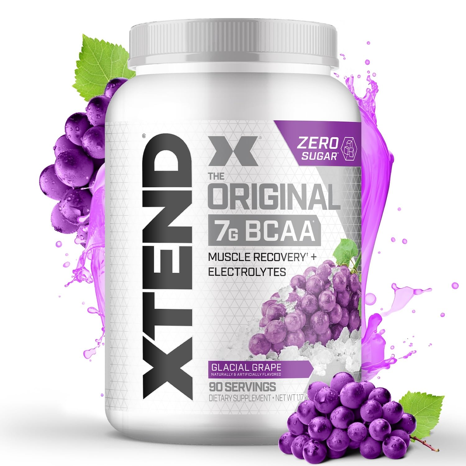 Xtend envase frontal Glacial Grape mostrando 90 servicios y beneficios