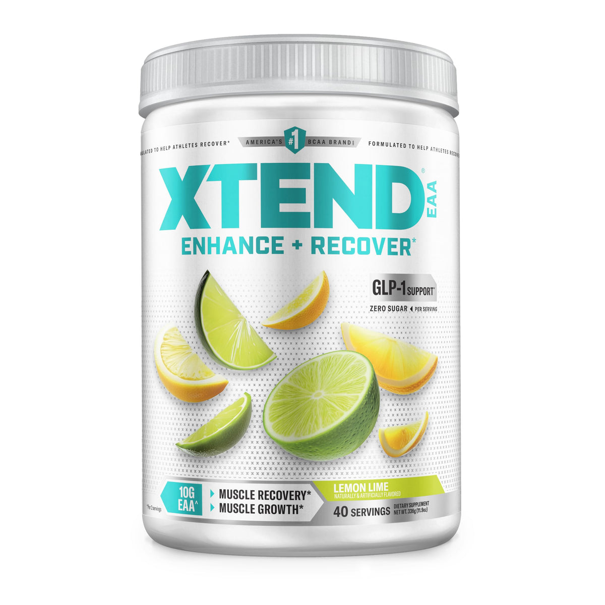 Xtend envase frontal Lemon Lime mostrando instrucción y beneficio de recuperación