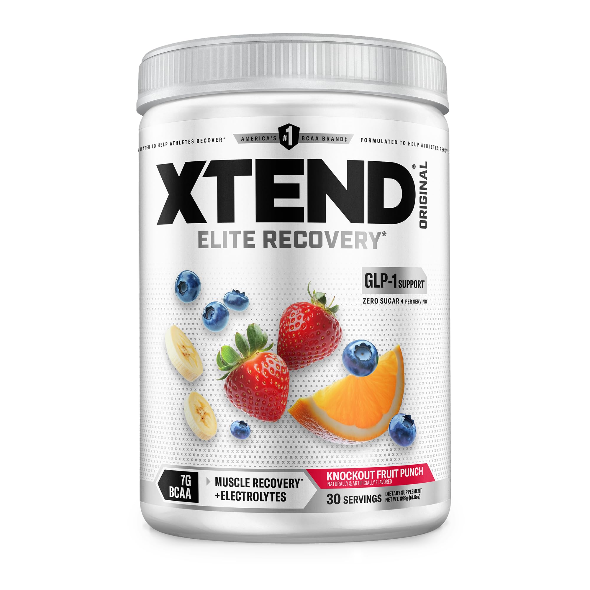 Xtend frente del envase mostrando marca y sabor, claridad en ingredientes y beneficio de recuperación