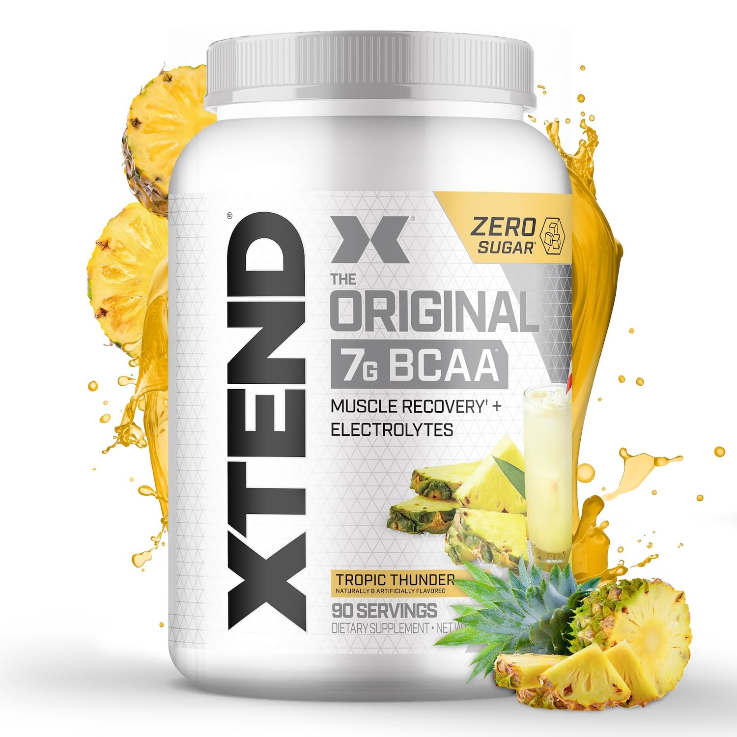 Xtend frasco delantero Tropic Thunder mostrando etiqueta y beneficio de recuperación