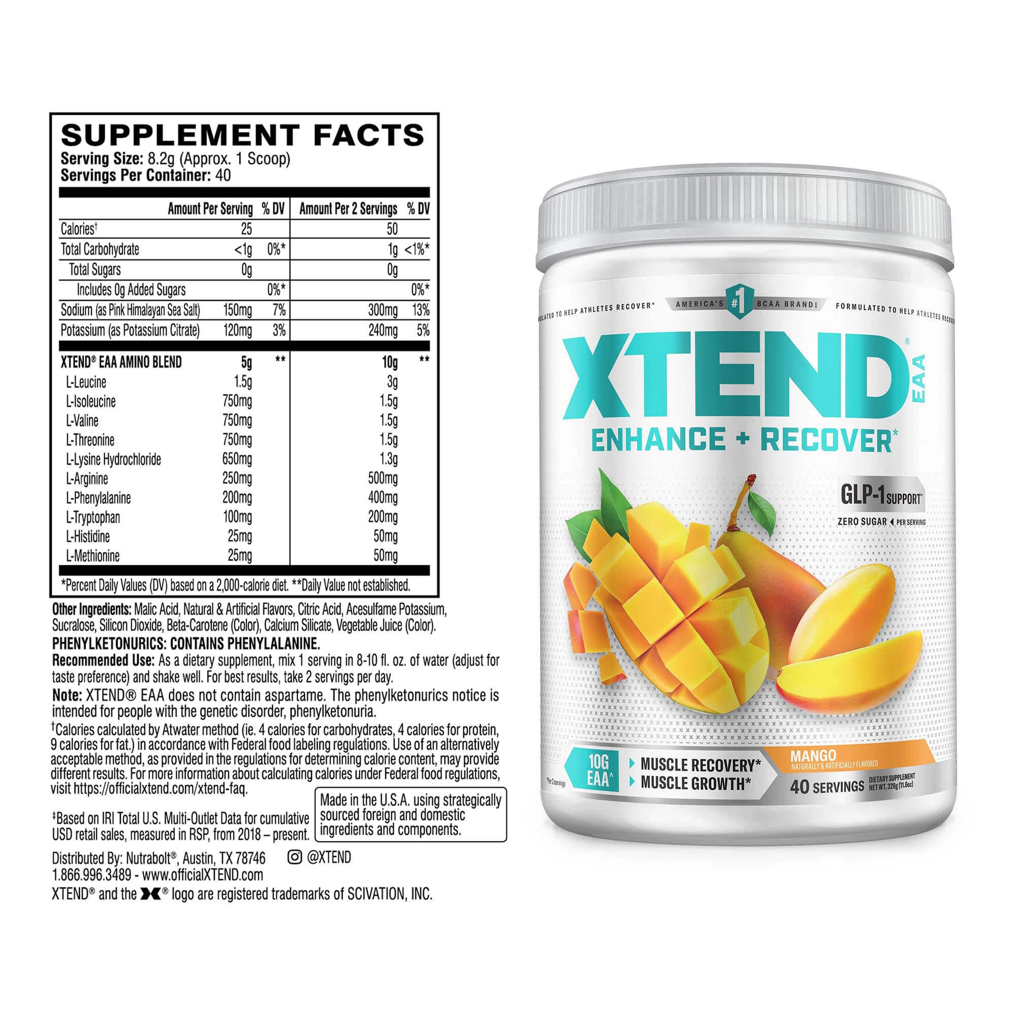 Xtend textura polvo mango primer plano, fácil disolución y sabor
