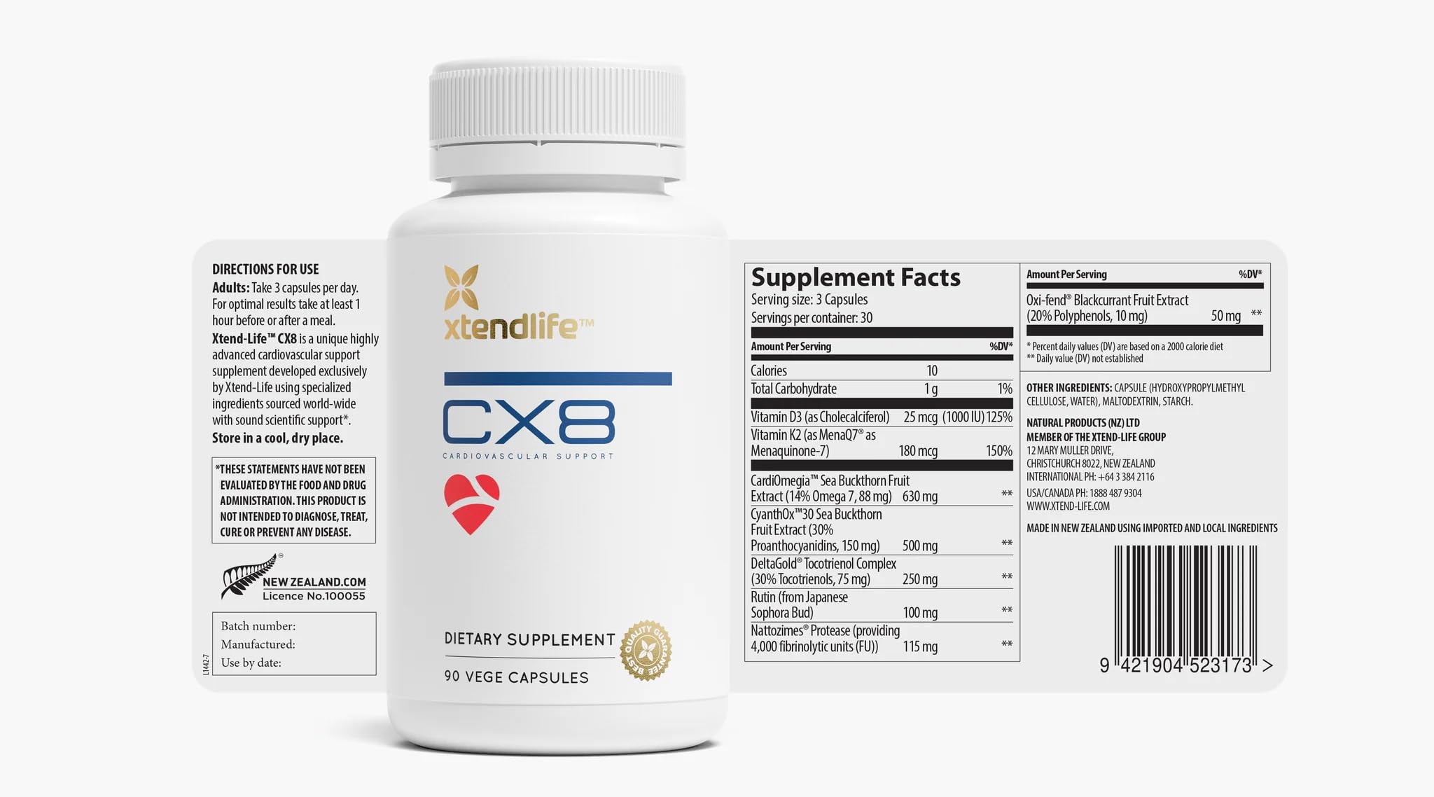 Xtendlife etiqueta nutricional detallada con ingredientes y dosificación