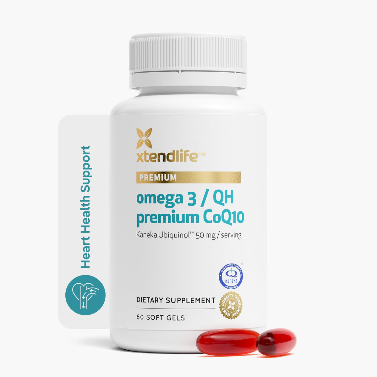 Xtendlife envase frontal mostrando 60 softgels y beneficios del producto