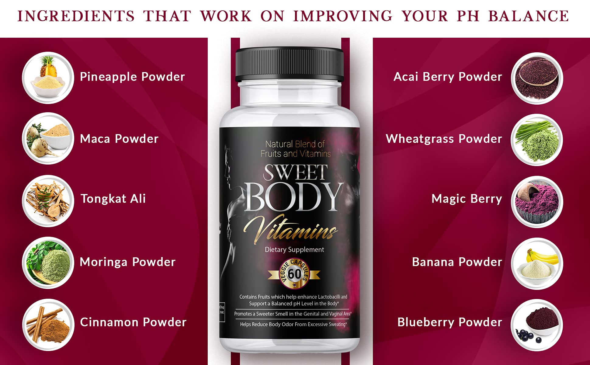 Xtra Body SweetBody detalle de ingredientes frutales que apoyan la flora y pH