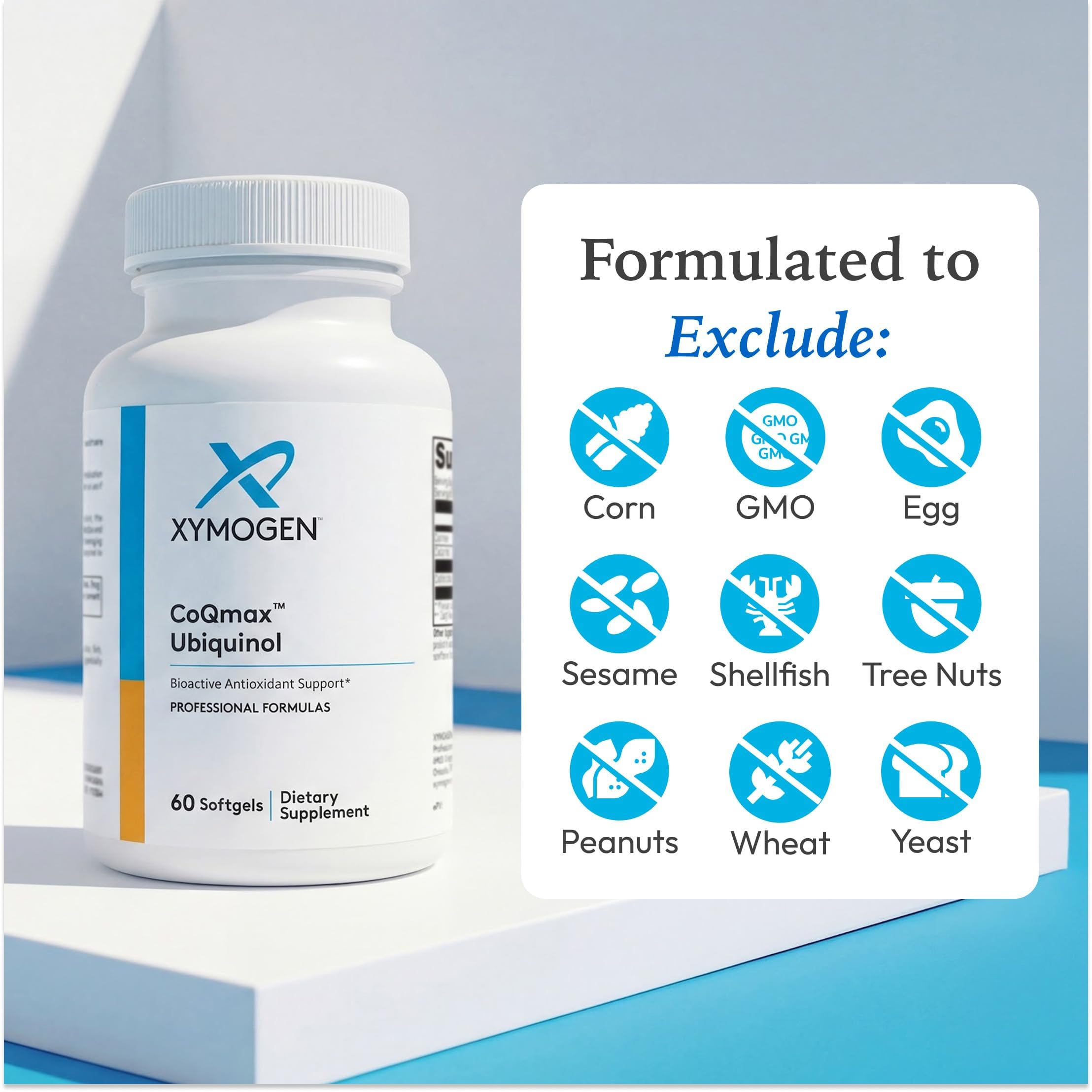 XYMOGEN etiqueta con ingredientes y ausencia de alérgenos clara