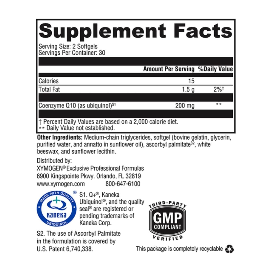 XYMOGEN softgel Ubiquinol en primer plano para fácil ingestión