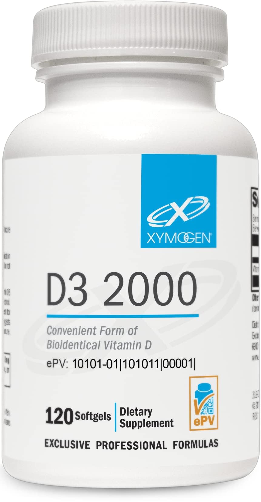 XYMOGEN frasco frontal mostrando 120 softgels y etiqueta clara