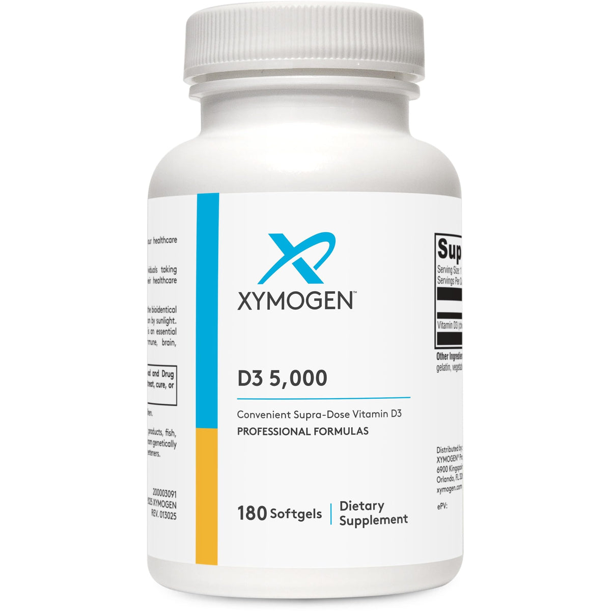 XYMOGEN frasco D3 5000 frente mostrando cantidad y formato