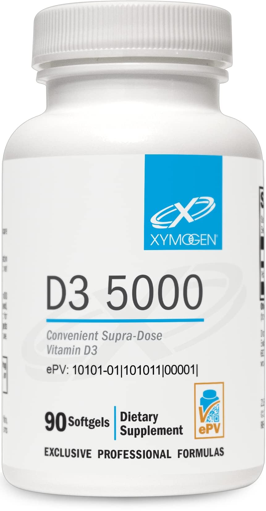 XYMOGEN botella frontal mostrando D3 5000 para apoyo óseo