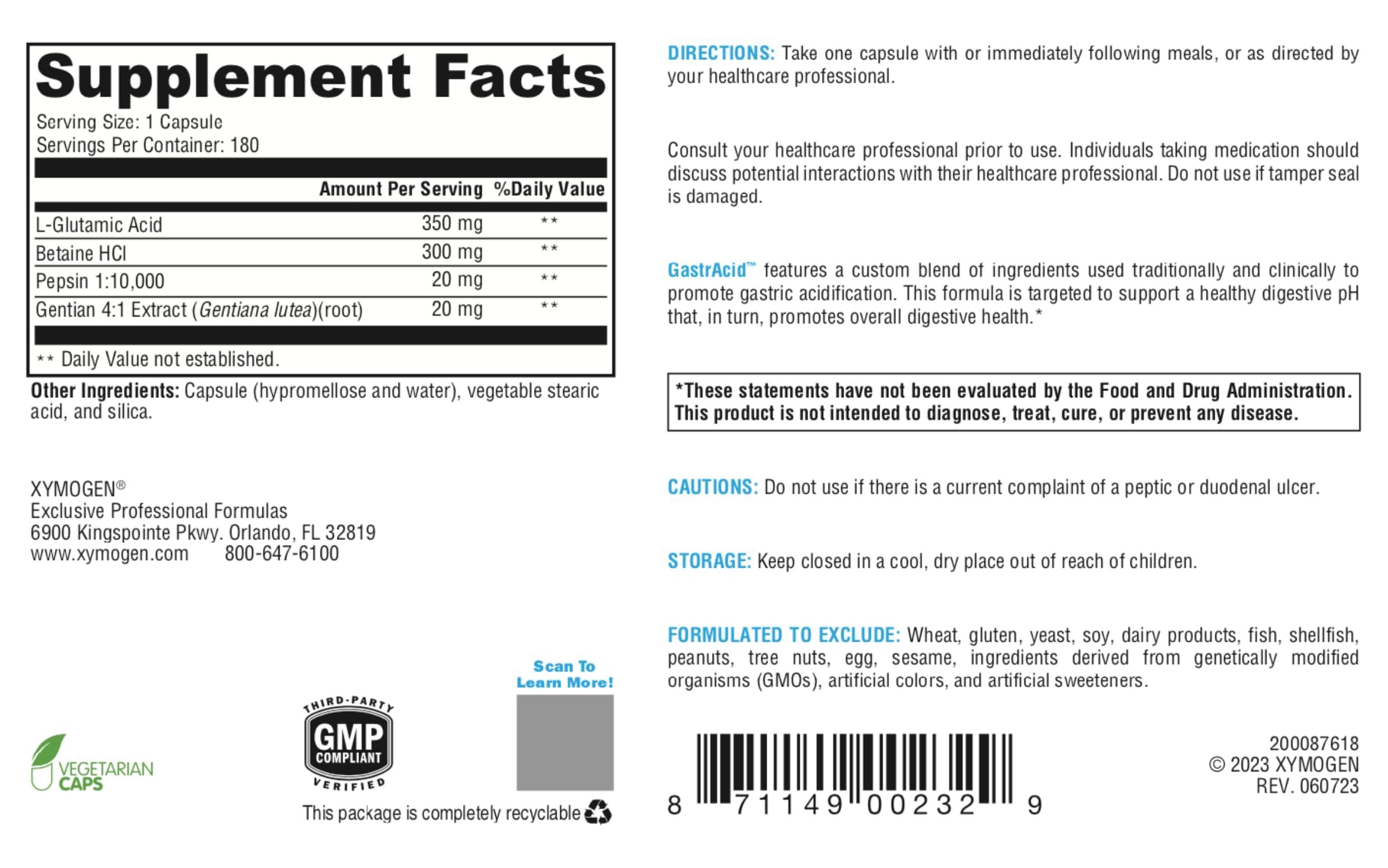 XYMOGEN ingredientes clave de GastrAcid ilustrados para apoyo digestivo