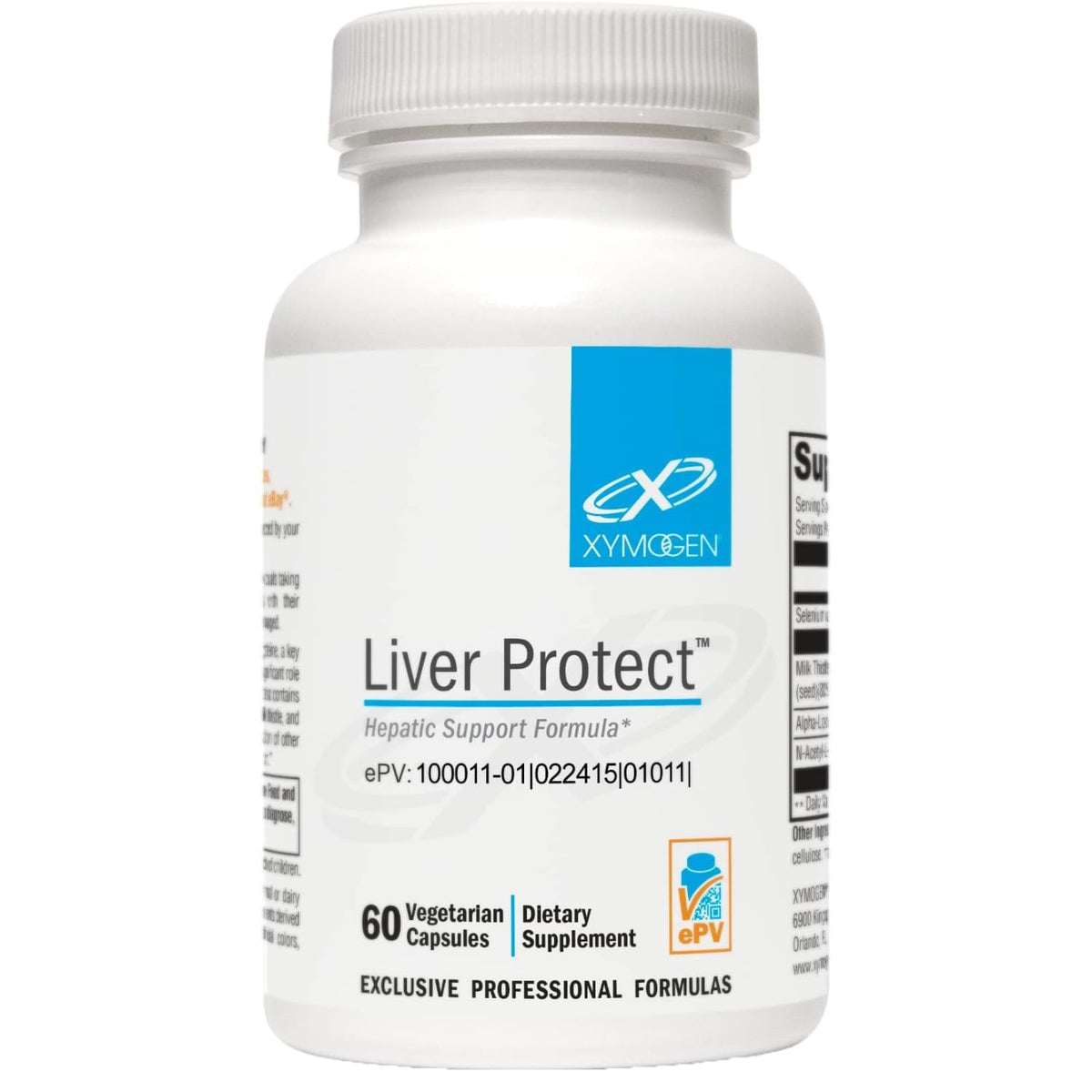 XYMOGEN frasco delante mostrando la presentación y apoyo hepatoprotector