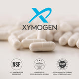 XYMOGEN caja abierta mostrando frasco y cápsulas, presentación lista para uso