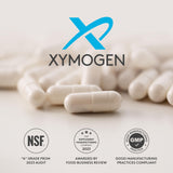 XYMOGEN tabletas agrupadas con fondo naranja y sabor visible