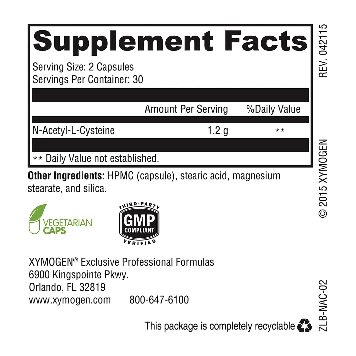 XYMOGEN cápsula NAC en primer plano detalle vegano y pureza