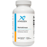 XYMOGEN frasco frontal que muestra nattokinase y beneficio circulatorio