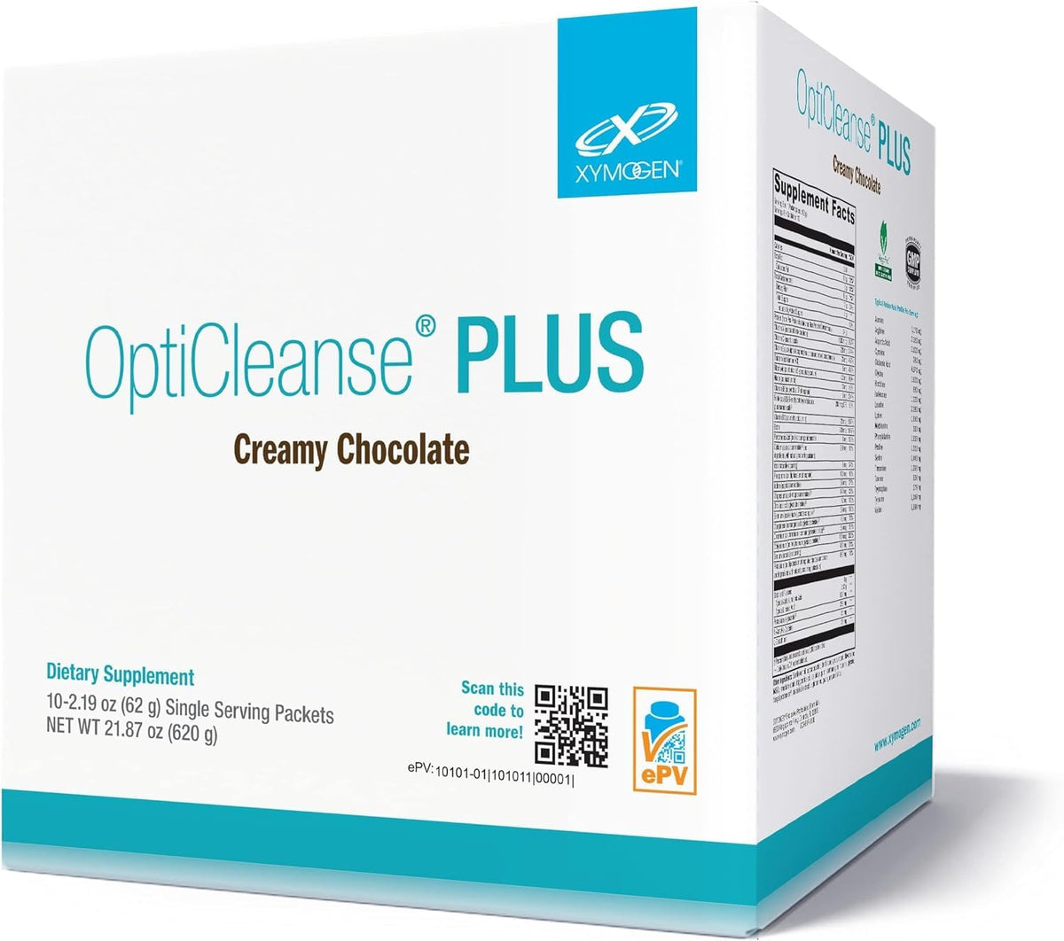 XYMOGEN envase OptiCleanse Plus al frente mostrando diseño y claridad del producto