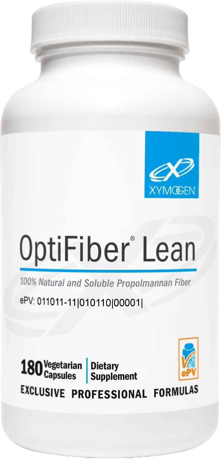 XYMOGEN envase frontal mostrando OptiFiber Lean y claridad de ingredientes