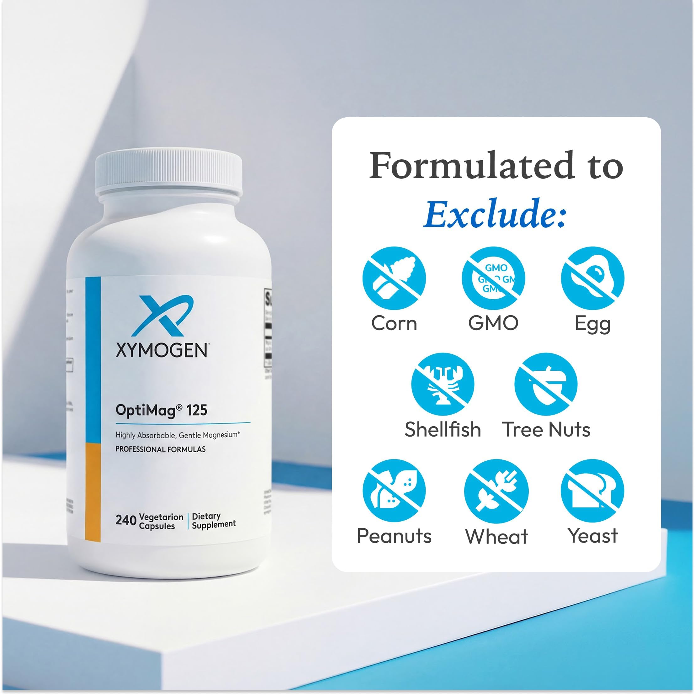 XYMOGEN etiqueta nutricional legible que destaca fórmulas libres de alérgenos