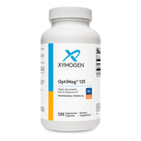 XYMOGEN frasco delantero mostrando OptiMag 125 y beneficios claros