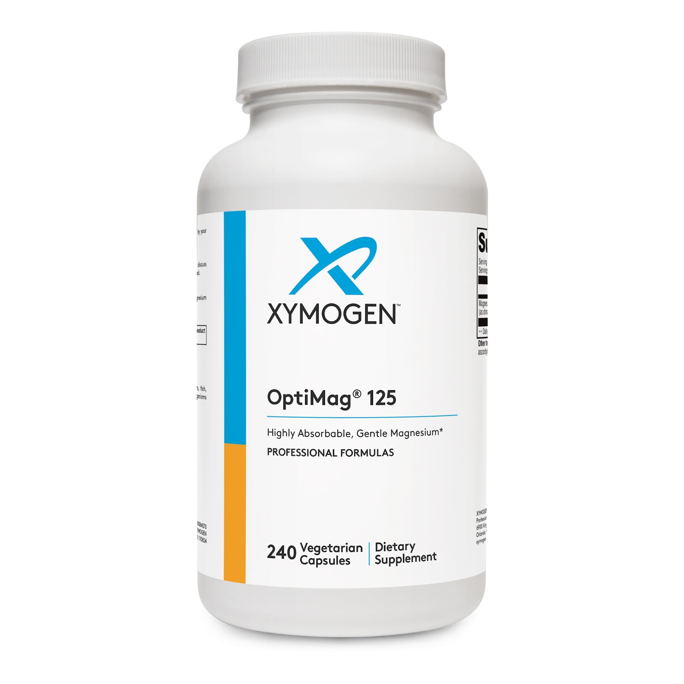 XYMOGEN botella frontal mostrando 240 cápsulas y beneficio de abastecimiento prolongado